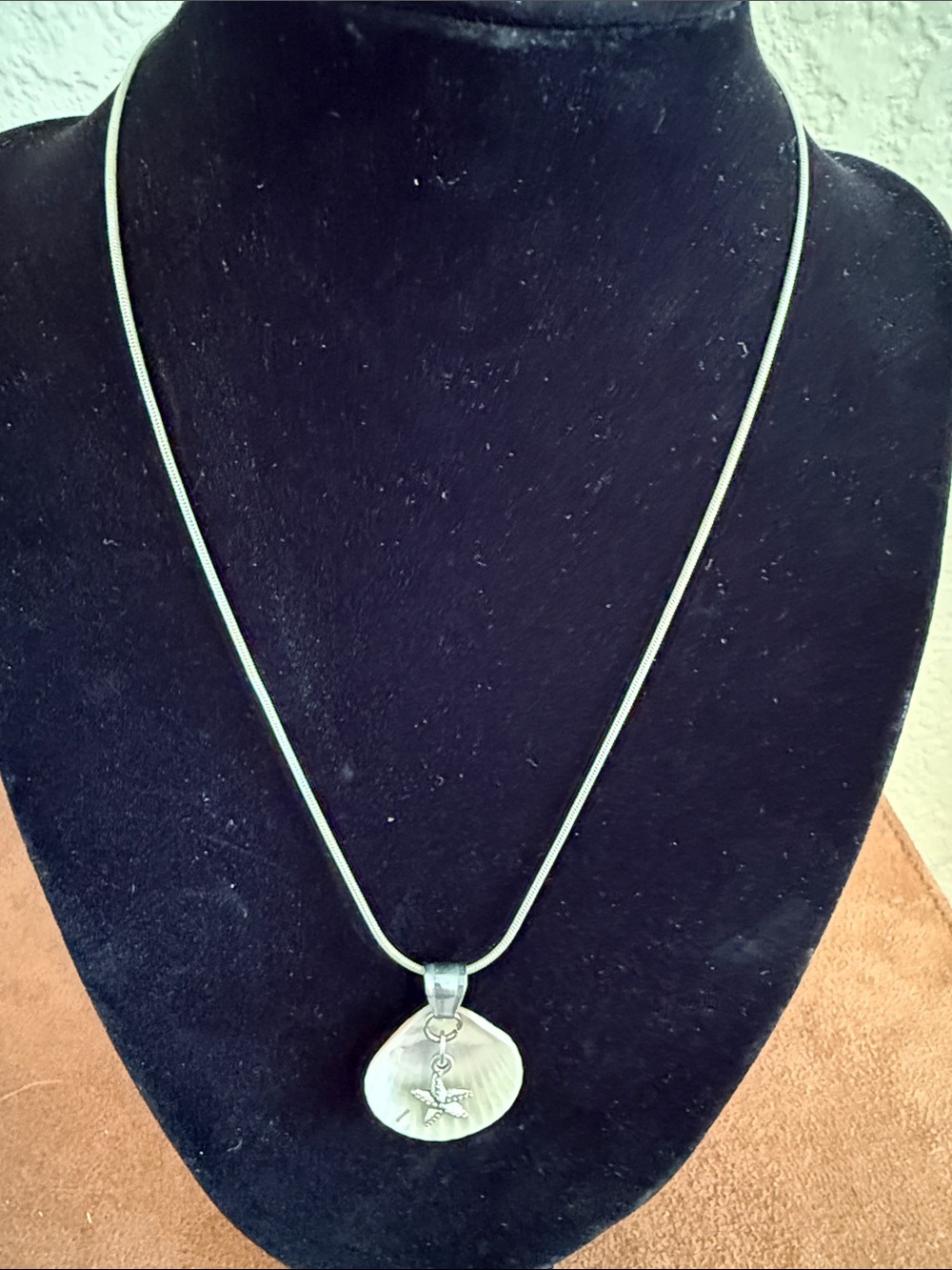 Pink Calico Shell Pendant Necklace with Starfish Charm